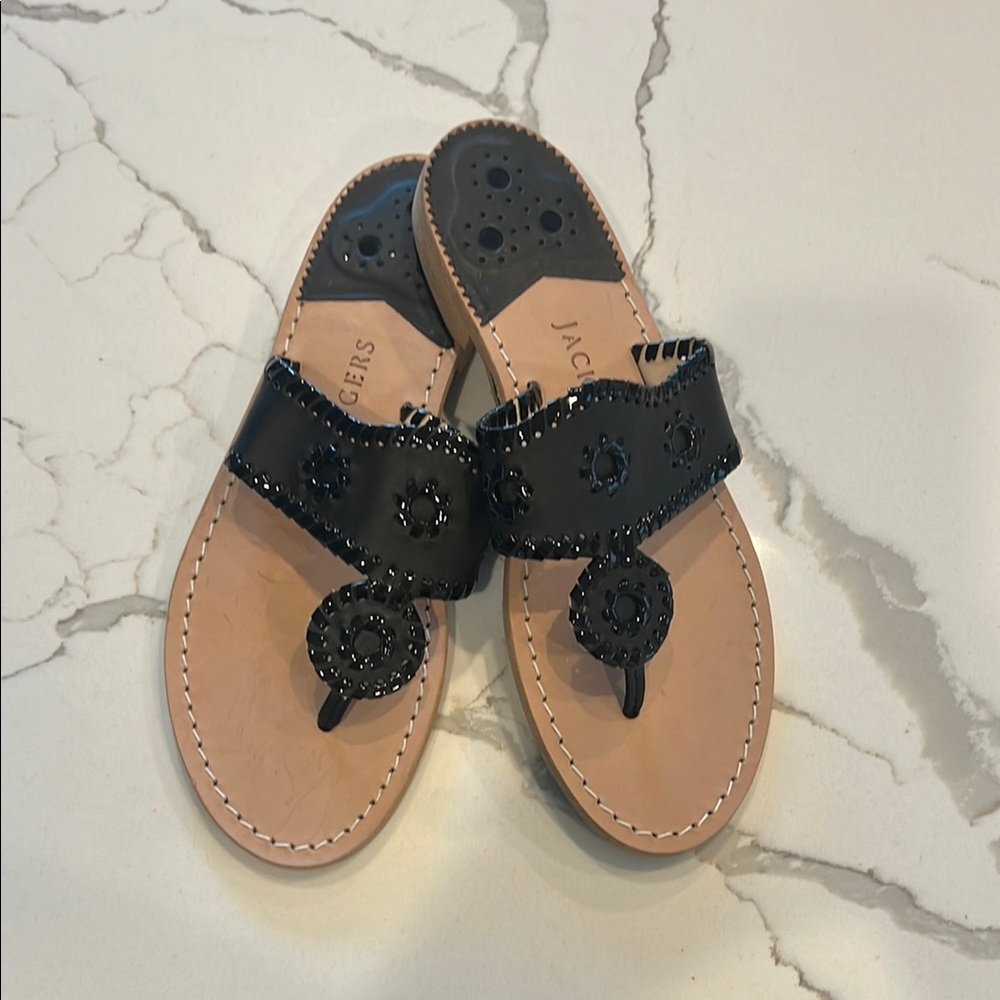 Jack Rogers Black and Tan Sandals with Braided Straps